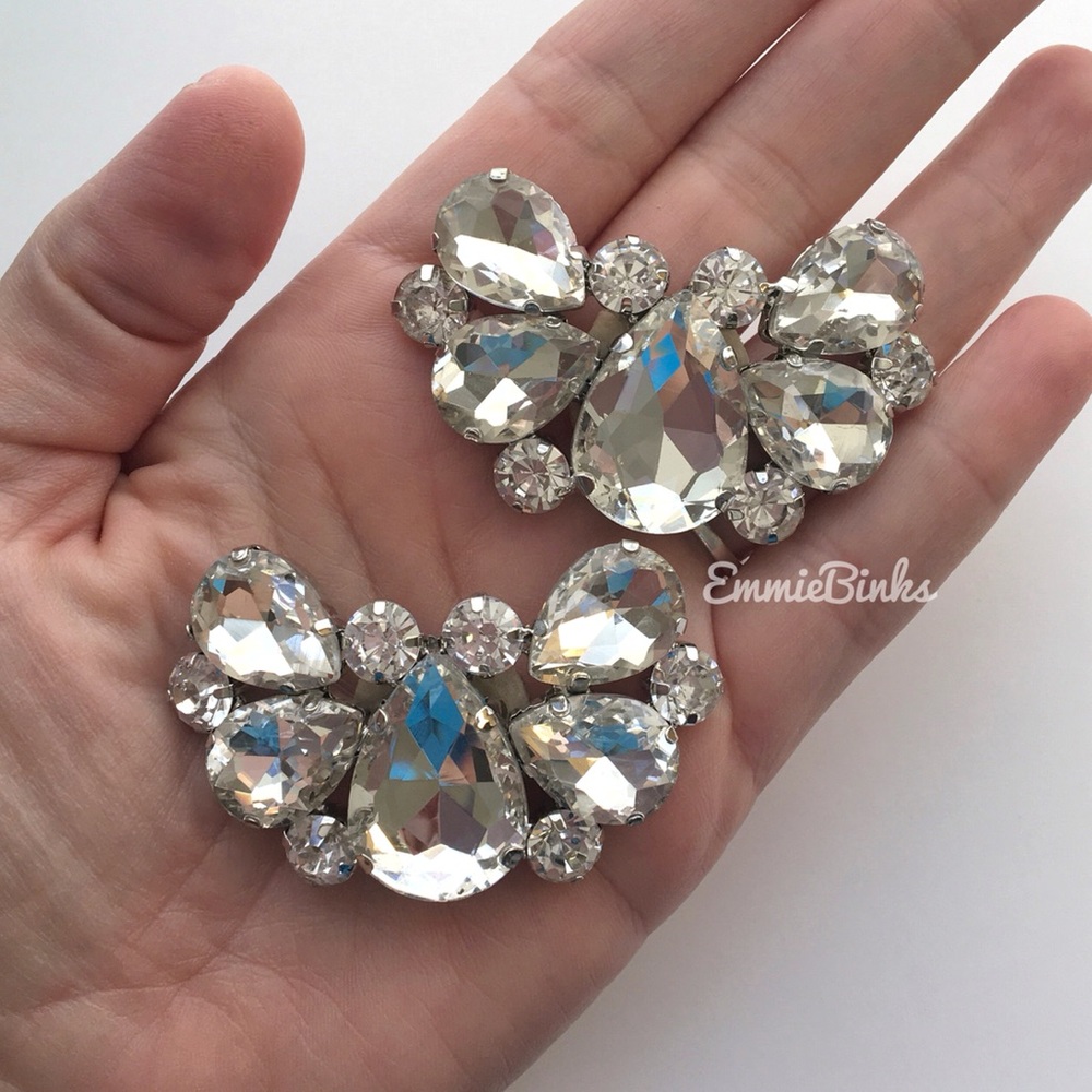 New 2 Piece Rhinestone Crystal Shoe Clips / Bridal Formal Shoe Accent Jewelry - Picture 12 of 16